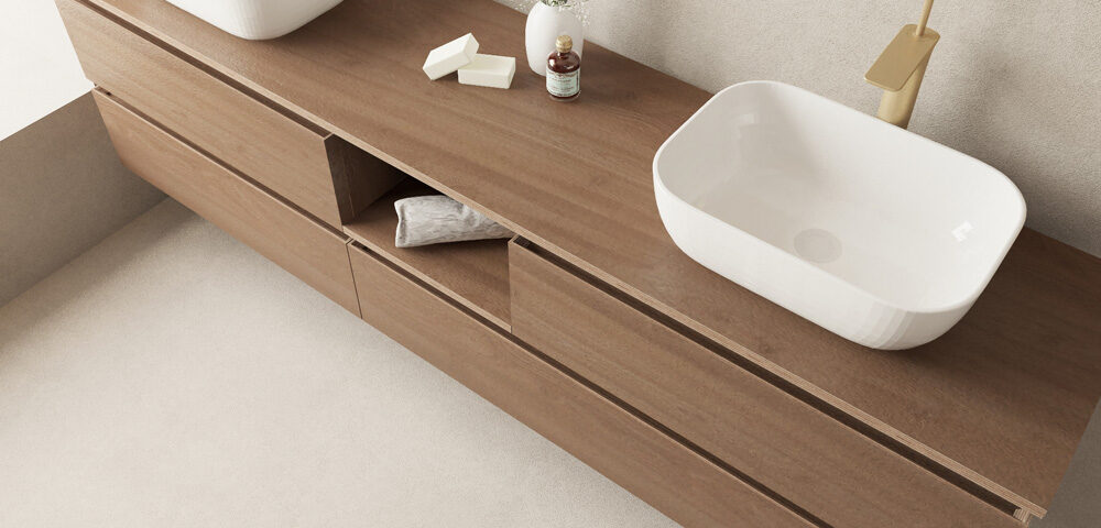 acabados para una encimera de baño de madera