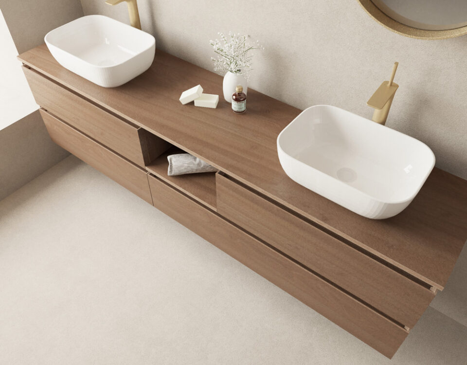 acabados para una encimera de baño de madera