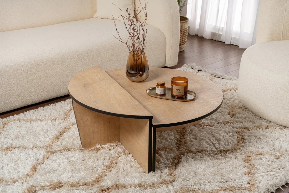 Mesa de centro redonda de madera